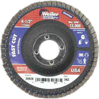 Weiler Vortec 4-1/2 In. x 7/8 In. 36-Grit Type 29 Angle Grinder Flap Disc